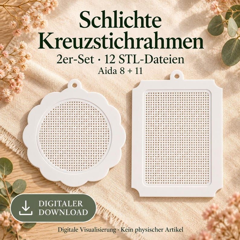Visualisierung von zwei Kreuzstichrahmen, rund und rechteckig